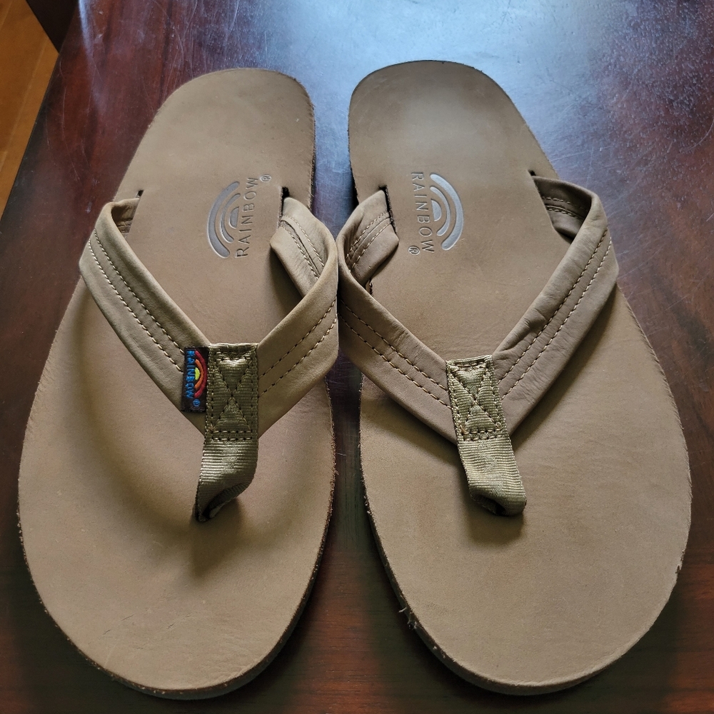 Men's XL Rainbow leather flip flops 11-12